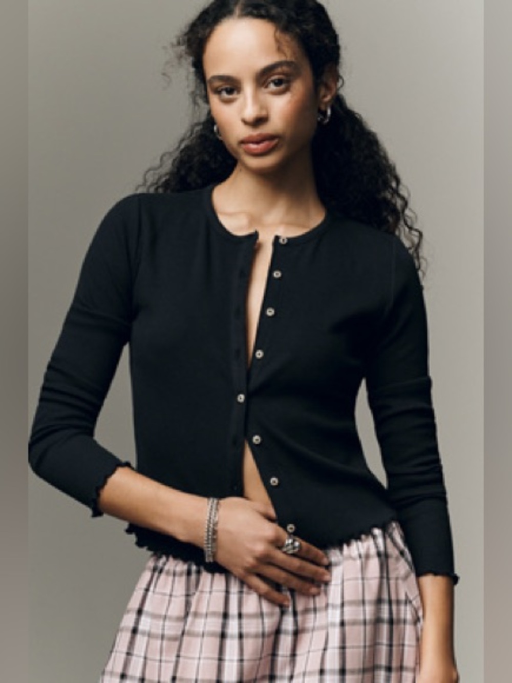 Pilcro Long Sleeve Ruffle Hem Cardigan Sweater - Black - Sz x-large- NWT
